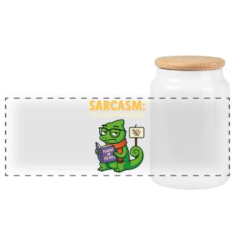 Second Language Sarcasm - Panoramic Cookie Jar with Wooden Lid - white - Front