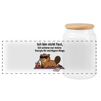 Lazy beaver in chill mode - Panoramic Cookie Jar with Wooden Lid - white - Front