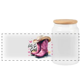 Lets Go Girls Western Pink Stiefel Frauen Geschenk - Panorama Keksdose mit Holzdeckel - Weiß - Vorne
