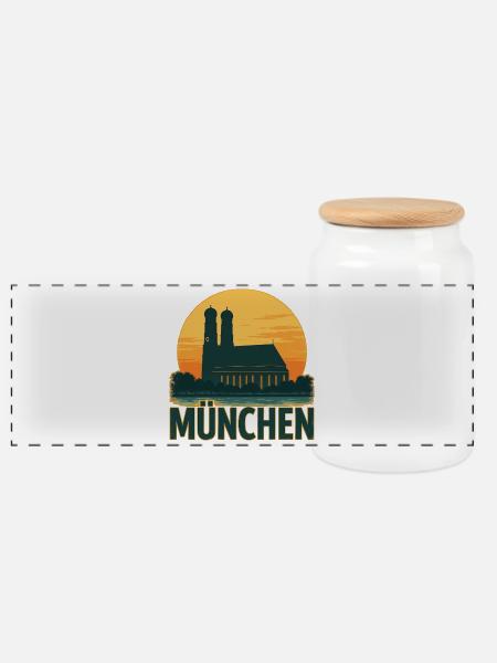 München - Panorama Keksdose mit Holzdeckel - Weiß