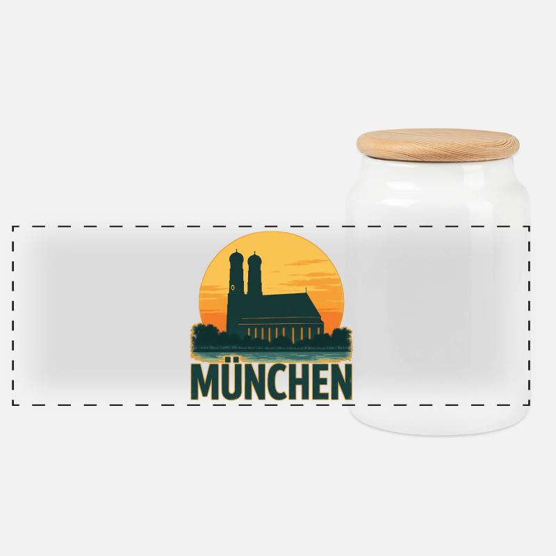 München - Panorama Keksdose mit Holzdeckel - Weiß