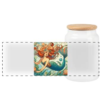 Mermaid Mermaid Red Hair Art Nouveau Gift - Panoramic Cookie Jar with Wooden Lid - white - Front