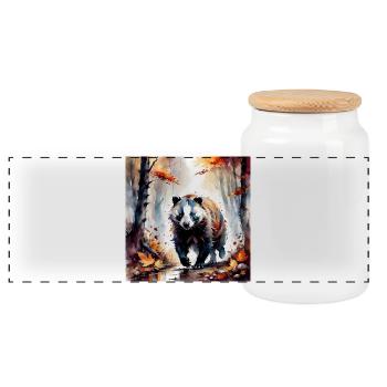 Dachs im Herbs - Panorama Keksdose mit Holzdeckel - Weiß - Vorne