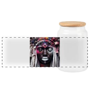 African Deity - Panoramic Cookie Jar with Wooden Lid - white - Front