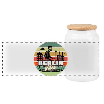 "Berlin Vibes" - Retro Sunset Style - Panorama Keksdose mit Holzdeckel - Weiß - Vorne
