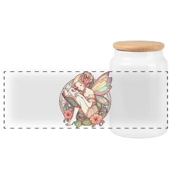 Book Books Reading Fairy Elf Art Nouveau Gift - Panoramic Cookie Jar with Wooden Lid - white - Front