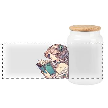 Book Books Reading Mrs. Art Nouveau Gift - Panoramic Cookie Jar with Wooden Lid - white - Front