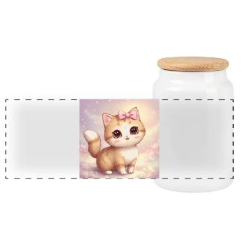 An adorable 💖 little ball of fur - Panoramic Cookie Jar with Wooden Lid - white - Front