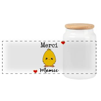 MERCI MAMIE AMOUR - Boîte à biscuits avec couvercle en bois - blanc - Devant