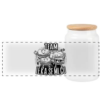 Team Le.Ka.Se.Mi.Gu – Brotzeit Crew. - Panorama Keksdose mit Holzdeckel - Weiß - Vorne