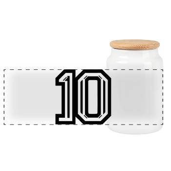 Stylish Number 10 Graphic - Panoramic Cookie Jar with Wooden Lid - white - Front