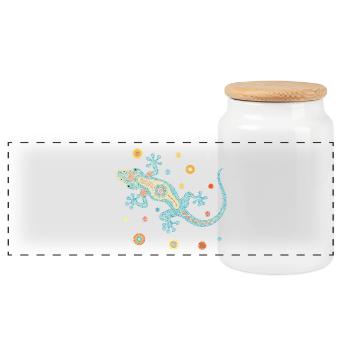 Mosaic Lizard Blue – Colorful Animal Design - Panoramic Cookie Jar with Wooden Lid - white - Front