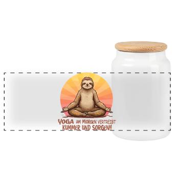 Faultier Yoga - Panorama Keksdose mit Holzdeckel - Weiß - Vorne