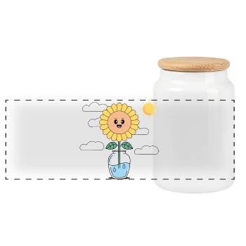 SunflowerInWaterVase - Panoramic Cookie Jar with Wooden Lid - white - Front