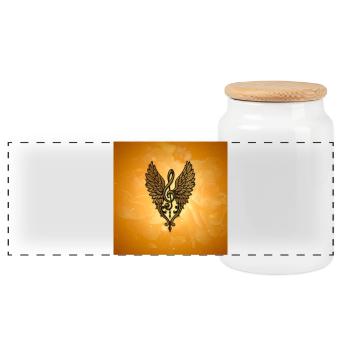 Die Seele der Melodie, ein goldener Notenschlüssel mit Flügeln. - Panorama Keksdose mit Holzdeckel - Weiß - Vorne