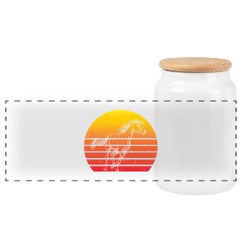 Pferd Motiv Retro Sunset - Panorama Keksdose mit Holzdeckel - Weiß - Vorne