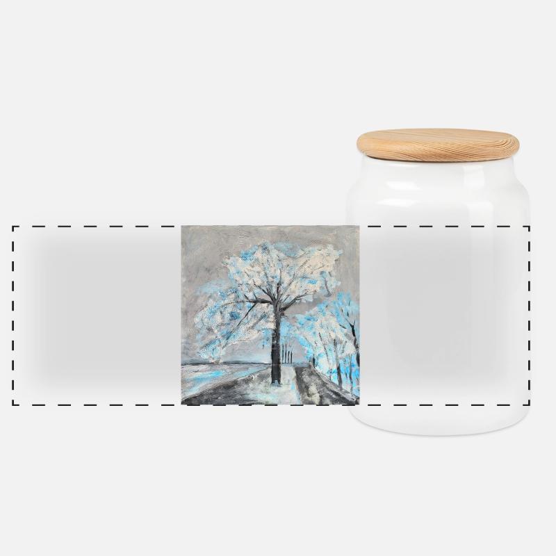 Winterlicher Baum in Aquarellstil - Panorama Keksdose mit Holzdeckel - Weiß