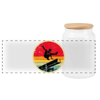 Retro Skater Silhouette auf Sonnenuntergang Streifen - Panorama Keksdose mit Holzdeckel - Weiß - Vorne