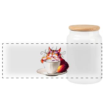 katzen Motiv Milch Tasse V2, für jedermann - Panorama Keksdose mit Holzdeckel - Weiß - Vorne