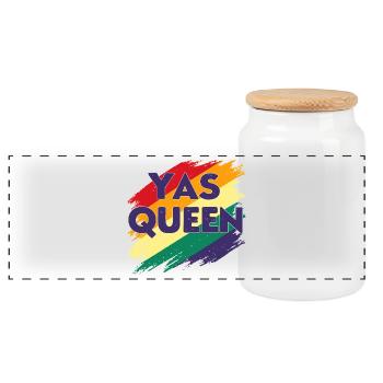 LGBTQIA+ Gay Pride Yas Queen T-Shirt - Panorama Keksdose mit Holzdeckel - Weiß - Vorne