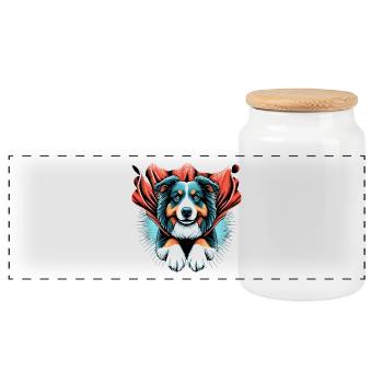 Super chien berger australien Sheppie cadeau - Boîte à biscuits avec couvercle en bois - blanc - Devant