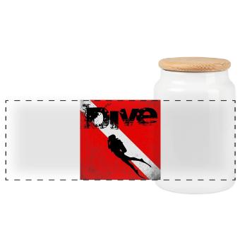 American Diver Down Flag SCUBA - Panoramic Cookie Jar with Wooden Lid - white - Front
