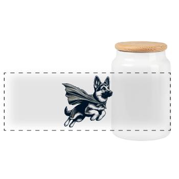 Super Dog German Shepherd Cape Gift - Panoramic Cookie Jar with Wooden Lid - white - Front
