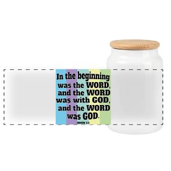 God is The Word - Panoramic Cookie Jar with Wooden Lid - white - Front