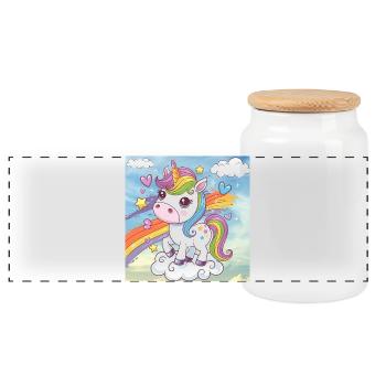Rainbow Unicorn - Panoramic Cookie Jar with Wooden Lid - white - Front