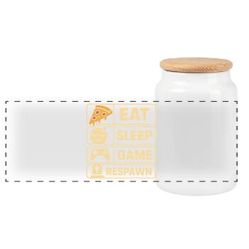 Conception du jeu Eat Sleep Respawn - Boîte à biscuits avec couvercle en bois - blanc - Devant