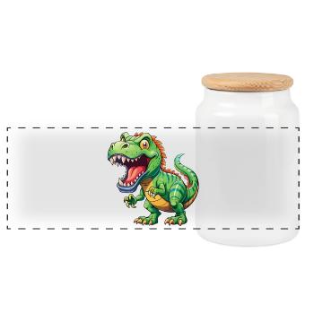 Dessin animé tyrannosaurus rex rugissant sur le dos blanc - Boîte à biscuits avec couvercle en bois - blanc - Devant