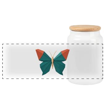 Origami Butterfly - Panoramic Cookie Jar with Wooden Lid - white - Front
