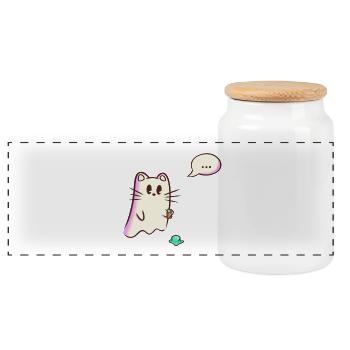 Ghost Cat Drops - Oops - Panoramic Cookie Jar with Wooden Lid - white - Front