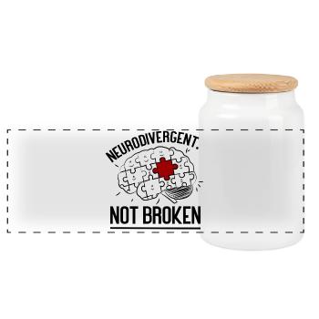 Neurodivergent Not Broken – Strong Mind Statement - Panoramic Cookie Jar with Wooden Lid - white - Front