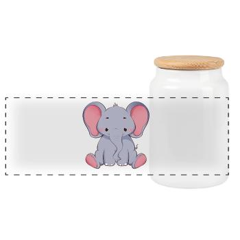Elefant - Panorama Keksdose mit Holzdeckel - Weiß - Vorne