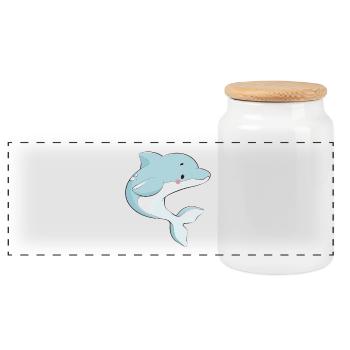 Dolphin - Panoramic Cookie Jar with Wooden Lid - white - Front