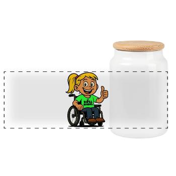 Lolla role model of wheelchair users. Wheelchair # - Panoramic Cookie Jar with Wooden Lid - white - Front