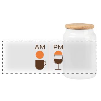 AM Coffee PM Wine – Kaffee & Wein Design - Panorama Keksdose mit Holzdeckel - Weiß - Vorne