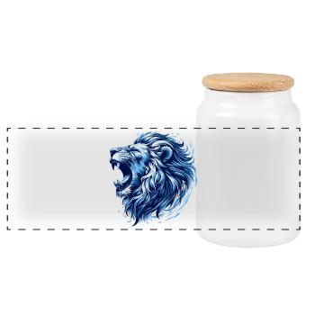 Lion Roars Blue Accents Lion Head Strong Gift - Panoramic Cookie Jar with Wooden Lid - white - Front