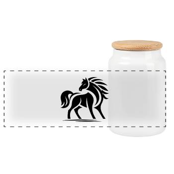 Horses Tribal - Panoramic Cookie Jar with Wooden Lid - white - Front