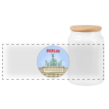 German City Berlin - Panoramic Cookie Jar with Wooden Lid - white - Front