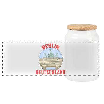 The City of Berlin in Deutschland - Panoramic Cookie Jar with Wooden Lid - white - Front