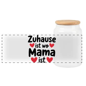 Zuhause ist wo Mama ist - Panorama Keksdose mit Holzdeckel - Weiß - Vorne