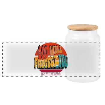 God Will Protect You - Panoramic Cookie Jar with Wooden Lid - white - Front