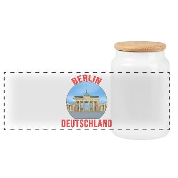 German City Berlin - Panoramic Cookie Jar with Wooden Lid - white - Front