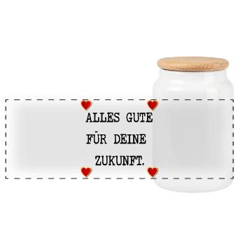 ABSCHIED ALLES GUTE ZUKUNFT - Panorama Keksdose mit Holzdeckel - Weiß - Vorne