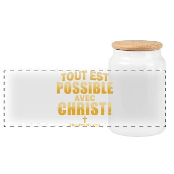 Citation Religieuse Inspirante en Or Métallique - Boîte à biscuits avec couvercle en bois - blanc - Devant