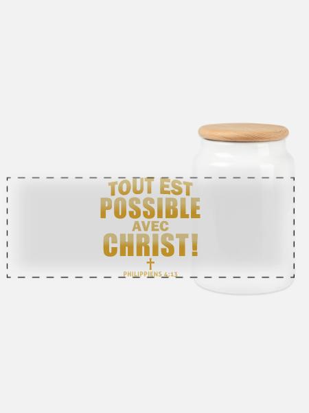 Inspirierendes religiöses Zitat in Metallic-Gold - Panorama Keksdose mit Holzdeckel - Weiß