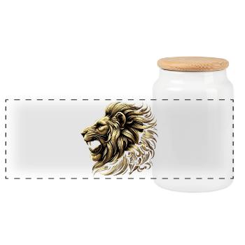 Lion Roars Gold Lion Head Strong Gift - Panoramic Cookie Jar with Wooden Lid - white - Front