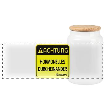 WECHSELJAHRE MENOPAUSE - ACHTUNG HORMONE - Panorama Keksdose mit Holzdeckel - Weiß - Vorne